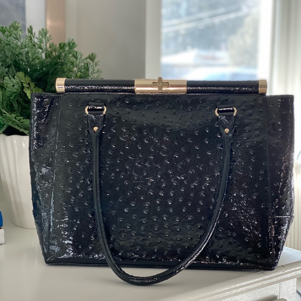 Kate Spade Leather Knightsbridge Ostrich Constance in Black